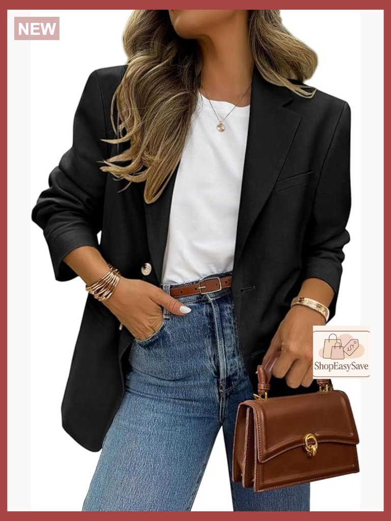 Oversized Blazer Jacket Loose Fit Business Casual Lightweight Polyester Work